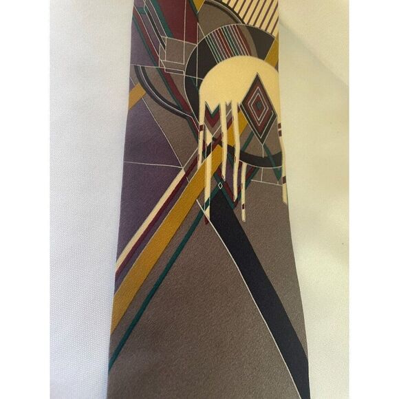 Vintage Boxelder Neck Tie Frank Lloyd Wright Frozen Speres Gray Silk Art 56" - Picture 3 of 6